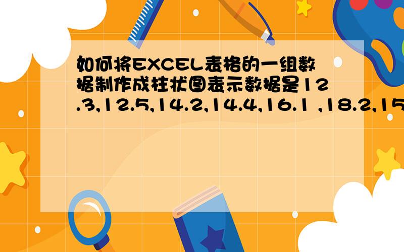 如何将EXCEL表格的一组数据制作成柱状图表示数据是12.3,12.5,14.2,14.4,16.1 ,18.2,15.1,16.3,16.3,17.5,18.2,15.2都是10到25之间的数,要求10至11的数字一组,11至12的数字一组,以此类推