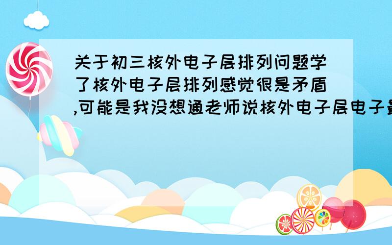 关于初三核外电子层排列问题学了核外电子层排列感觉很是矛盾,可能是我没想通老师说核外电子层电子最多排列满足2n²,那么第3层最多18个,但为什么最外层不能超过8?这不是矛盾了,那么28