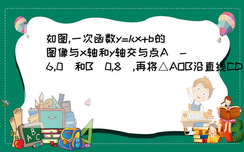 如图,一次函数y=kx+b的图像与x轴和y轴交与点A(-6,0)和B(0,8),再将△AOB沿直线CD对折,使点A与点B重合,直线CD与y轴交点C,与AB交与点D1.试确定k,b的值.2.求点C的坐标.