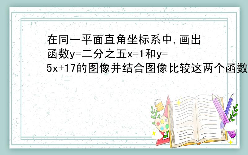 在同一平面直角坐标系中,画出函数y=二分之五x=1和y=5x+17的图像并结合图像比较这两个函数值的大小关系