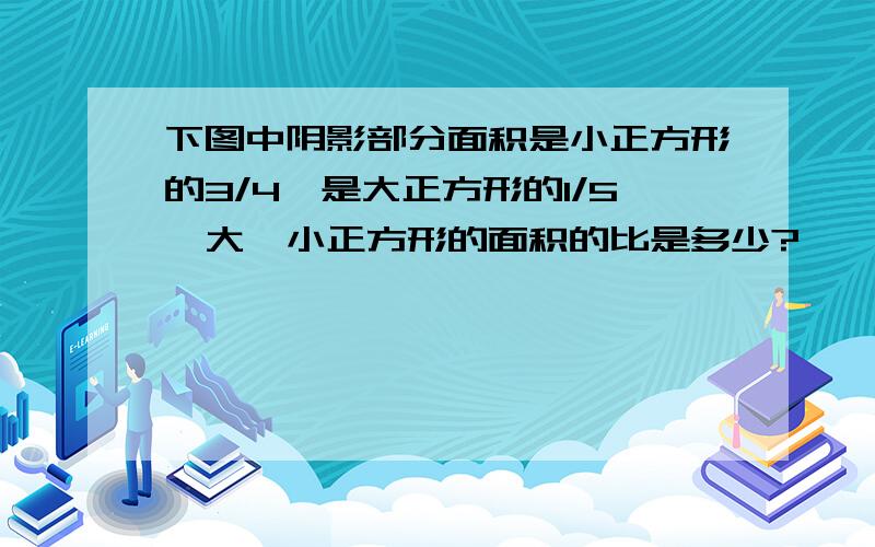 下图中阴影部分面积是小正方形的3/4,是大正方形的1/5,大、小正方形的面积的比是多少?