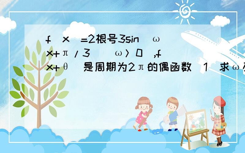 f(x)=2根号3sin（ωx+π/3)(ω＞0）,f(x+θ)是周期为2π的偶函数（1）求ω及θ的值（2）当x∈[-π/2,π/12]时,求f（x）值域