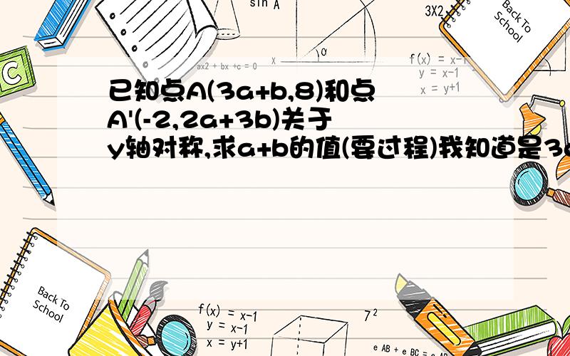 已知点A(3a+b,8)和点A'(-2,2a+3b)关于y轴对称,求a+b的值(要过程)我知道是3a+b=2，2a+3b=8，但是我不知道怎么求a和b的值