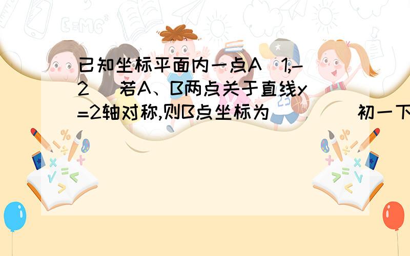 已知坐标平面内一点A（1,-2） 若A、B两点关于直线y=2轴对称,则B点坐标为____ 初一下学期平面直角坐标系最好说说理由哈~因为不是很懂。。