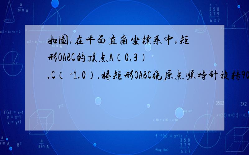 如图,在平面直角坐标系中,矩形OABC的顶点A（0,3）,C（ -1,0）．将矩形OABC绕原点顺时针旋转90°得到矩形OA'B'C'．设直线BB'与x轴交于点M,与y轴交于点N,抛物线经过点C、M、N．解答下列问题：（1）