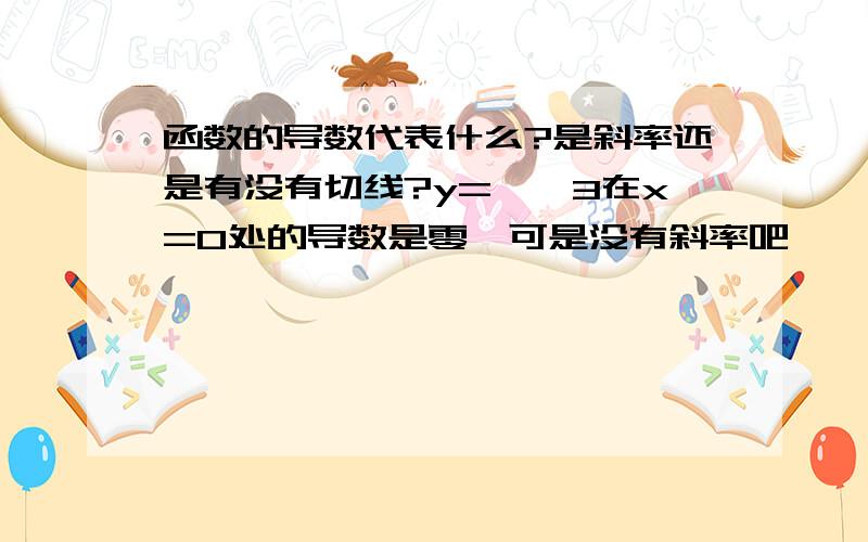 函数的导数代表什么?是斜率还是有没有切线?y=×∧3在x=0处的导数是零,可是没有斜率吧