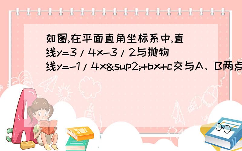 如图,在平面直角坐标系中,直线y=3/4x-3/2与抛物线y=-1/4x²+bx+c交与A、B两点,点A在x轴上,点B的横坐标为-8.点P是直线AB上方的抛物线上一动点（不与A、B重合）,过点P作x轴的垂线,垂足为C,交直线A