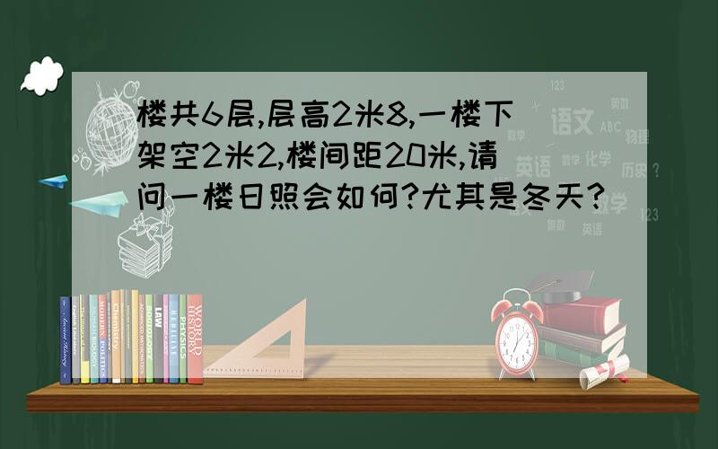 楼共6层,层高2米8,一楼下架空2米2,楼间距20米,请问一楼日照会如何?尤其是冬天?