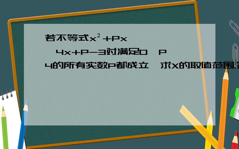 若不等式x²+Px＞4x+P-3对满足0≤P≤4的所有实数P都成立,求X的取值范围.答案是X＜-1或X＞3,但是我化成P(X-1)-4X+X²+3,然后当X＞1时,f（0）＞0,当X＜1时f（4)＞0,当X=1时,f（P)＞0不成立,所以X≠1,