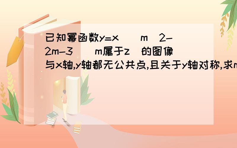 已知幂函数y=x^(m^2-2m-3)(m属于z)的图像与x轴,y轴都无公共点,且关于y轴对称,求m的值,并画出函数图像