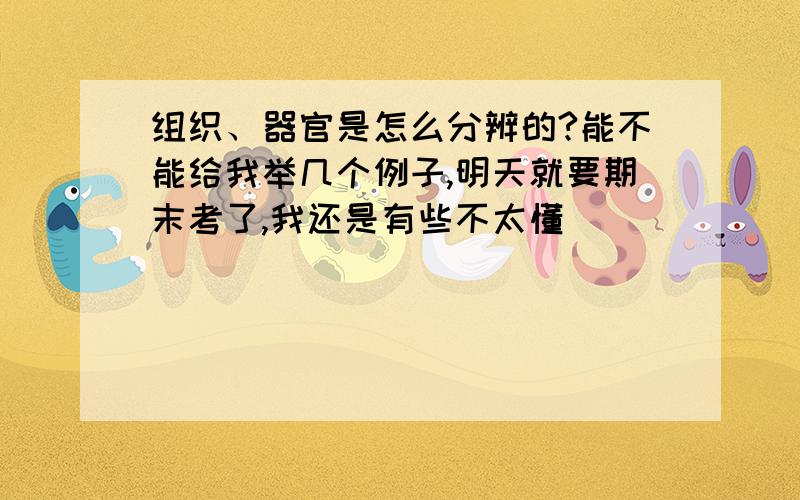 组织、器官是怎么分辨的?能不能给我举几个例子,明天就要期末考了,我还是有些不太懂