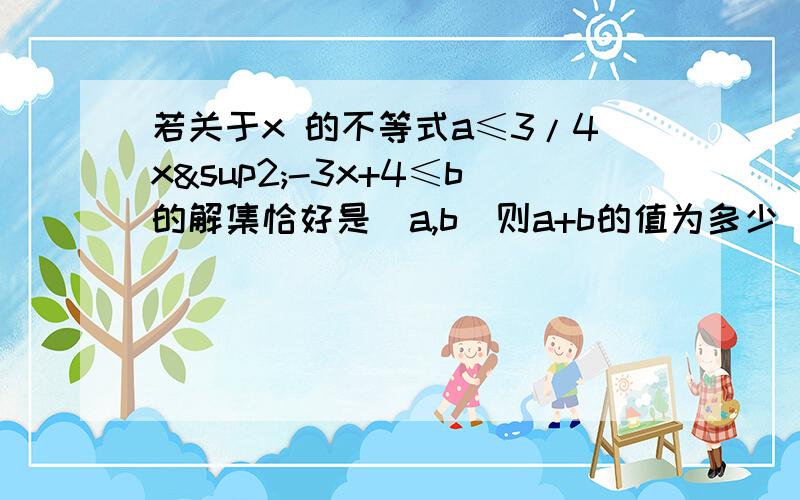 若关于x 的不等式a≤3/4x²-3x+4≤b的解集恰好是[a,b]则a+b的值为多少（要过程）