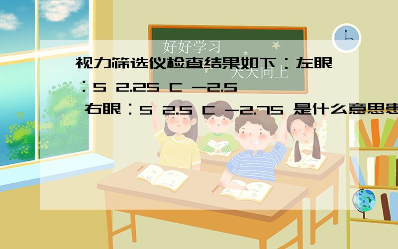 视力筛选仪检查结果如下：左眼：S 2.25 C -2.5 右眼：S 2.5 C -2.75 是什么意思患者信息：女 6岁 浙江 宁波 病情描述(发病时间、主要症状等)：我女儿4周岁半,幼儿用视力筛选仪检查结果是视力筛