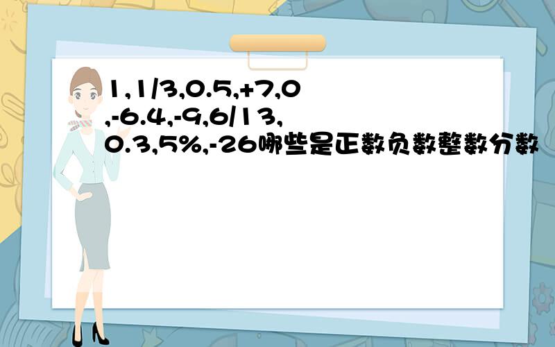 1,1/3,0.5,+7,0,-6.4,-9,6/13,0.3,5%,-26哪些是正数负数整数分数