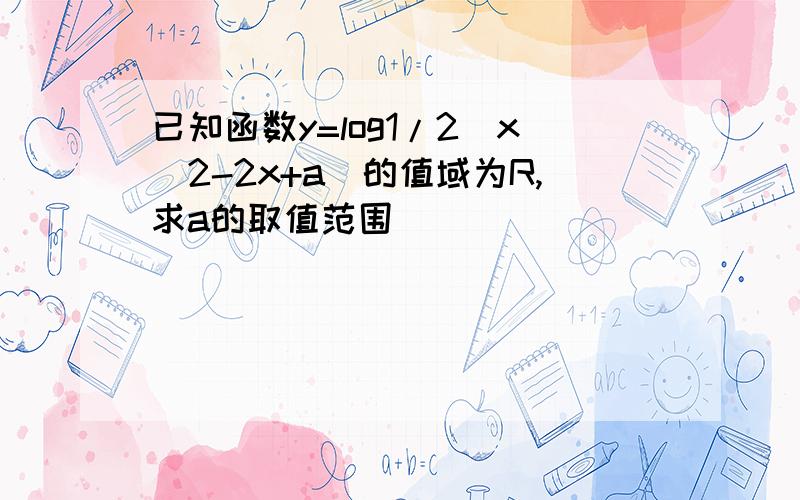 已知函数y=log1/2(x^2-2x+a)的值域为R,求a的取值范围