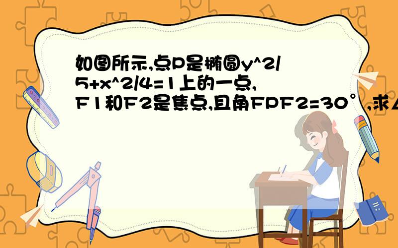 如图所示,点P是椭圆y^2/5+x^2/4=1上的一点,F1和F2是焦点,且角FPF2=30°,求△F1PF2的面积