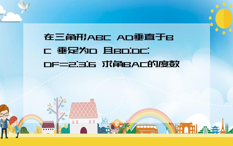 在三角形ABC AD垂直于BC 垂足为D 且BD:DC:DF=2:3:6 求角BAC的度数