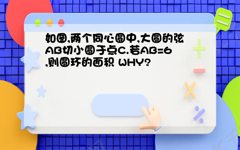 如图,两个同心圆中,大圆的弦AB切小圆于点C.若AB=6,则圆环的面积 WHY?