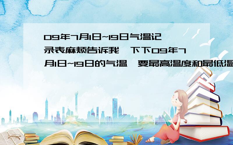 09年7月1日~19日气温记录表麻烦告诉我一下下09年7月1日~19日的气温,要最高温度和最低温度.我要上海09年7月1日~19日的气温