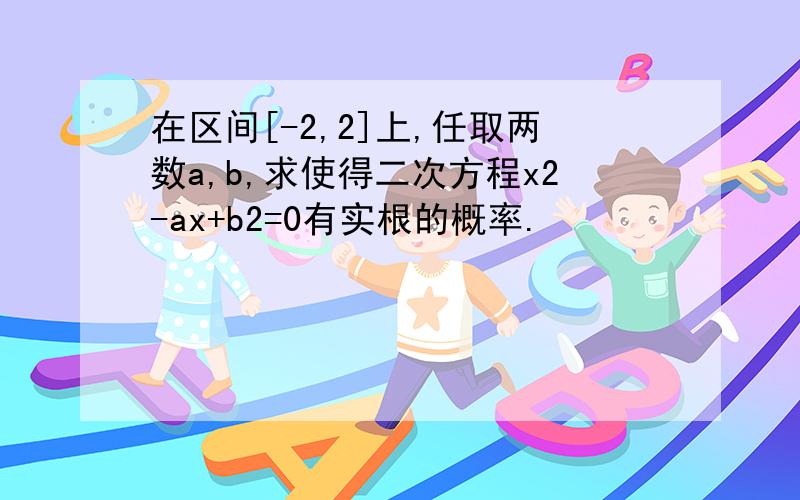 在区间[-2,2]上,任取两数a,b,求使得二次方程x2-ax+b2=0有实根的概率.