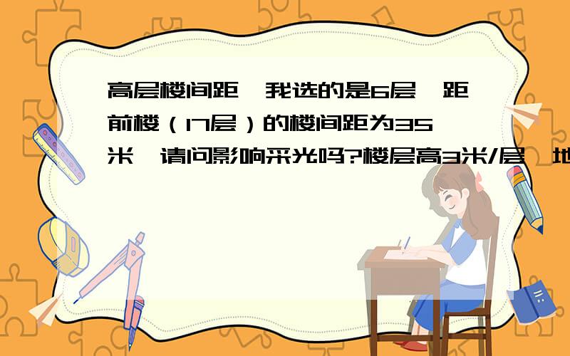 高层楼间距,我选的是6层,距前楼（17层）的楼间距为35米,请问影响采光吗?楼层高3米/层,地区：山东不知正常标准楼距应为多少米啊?