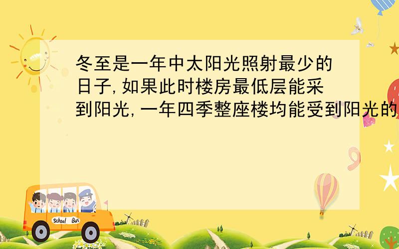 冬至是一年中太阳光照射最少的日子,如果此时楼房最低层能采到阳光,一年四季整座楼均能受到阳光的照射,所以冬至是选房买房时确定阳光照射的最好时机.某居民小区有一朝向为正南方向的