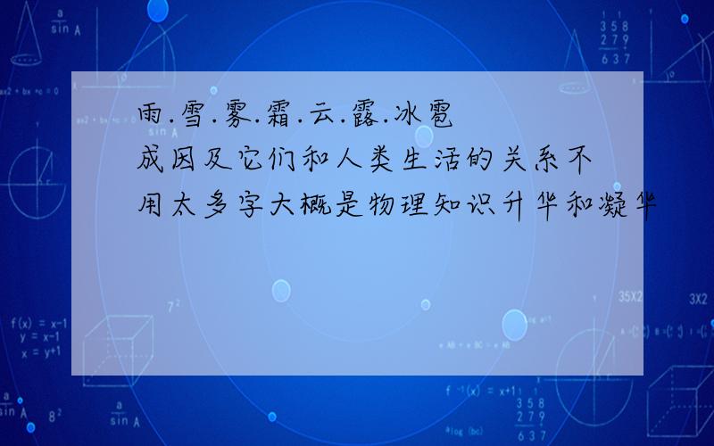 雨.雪.雾.霜.云.露.冰雹成因及它们和人类生活的关系不用太多字大概是物理知识升华和凝华