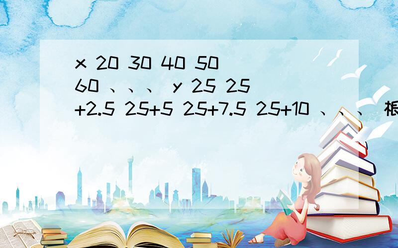 x 20 30 40 50 60 、、、 y 25 25+2.5 25+5 25+7.5 25+10 、、、 根据表中的数据,用含有x的代数式表示y