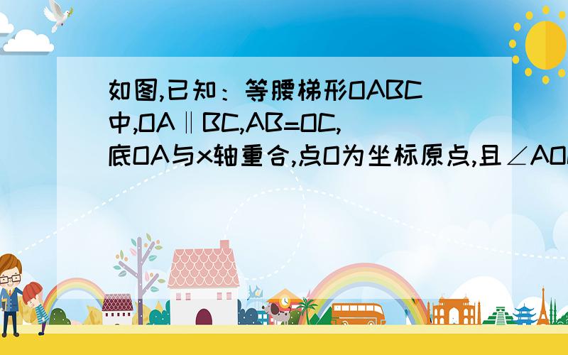 如图,已知：等腰梯形OABC中,OA‖BC,AB=OC,底OA与x轴重合,点O为坐标原点,且∠AOC=600,OC=3,CB=2.求点A、点B和点C的坐标.