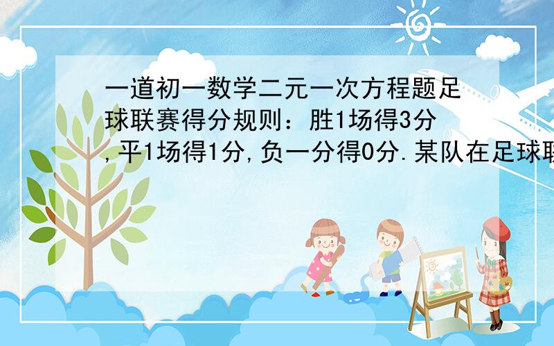 一道初一数学二元一次方程题足球联赛得分规则：胜1场得3分,平1场得1分,负一分得0分.某队在足球联赛得4场比赛中得6分,这个队胜了几场、平了几场、负了几场?