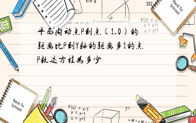 平面内动点P到点(1,0)的距离比P到Y轴的距离多1的点P轨迹方程为多少