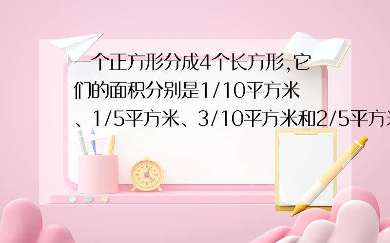 一个正方形分成4个长方形,它们的面积分别是1/10平方米、1/5平方米、3/10平方米和2/5平方米.图中阴影部分是一个正方形,那么阴影部分的面积是多少平方米呢,答案是25/441,拜谢…………