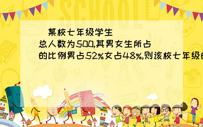 ​某校七年级学生总人数为500,其男女生所占的比例男占52%女占48%,则该校七年级的人数为()某校七年级学生总人数为500,其男女生所占的比例男占52%女占48%,则该校七年级的人数为() A.48 ;B.52 C