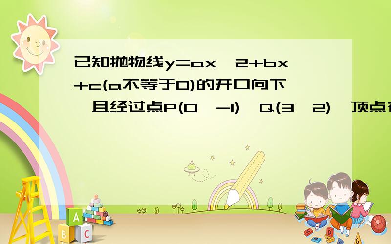 已知抛物线y=ax^2+bx+c(a不等于0)的开口向下,且经过点P(0,-1)、Q(3,2),顶点在y=3x-3上,求这个二次函数的解析式