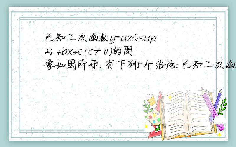 已知二次函数y=ax²+bx+c(c≠0)的图像如图所示,有下列5个结论：已知二次函数y=ax²+bx+c(c≠0)的图像如图所示,图：有下列5个结论：1.ac>0 2.b3.4a+2b+c>04.2c5.a+b>m(am+b),(m≠1的实数)其中,正确的结