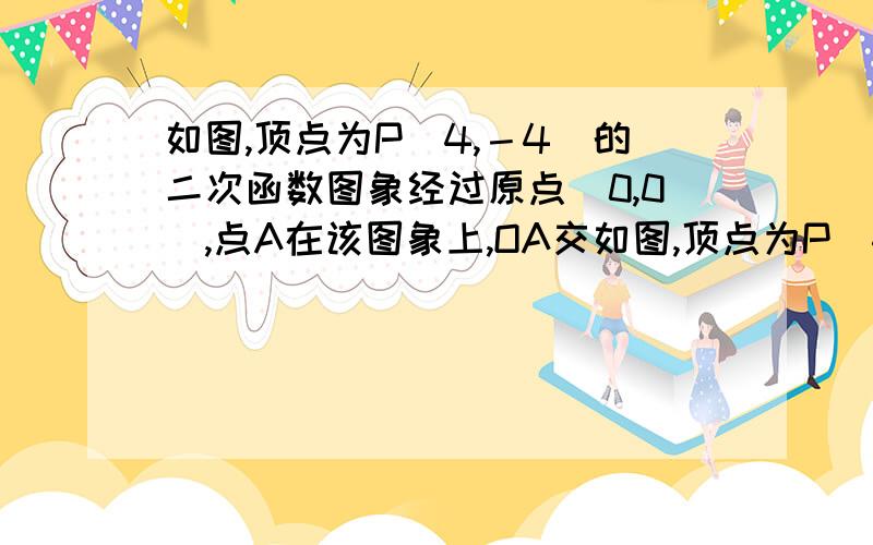 如图,顶点为P（4,－4）的二次函数图象经过原点（0,0）,点A在该图象上,OA交如图,顶点为P（4,－4）的二次函数图象经过原点（0,0）,点A在该图象上,OA交其对称轴于点M,点M、N关于点P对称,连接AN、