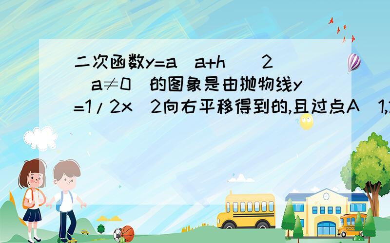 二次函数y=a(a+h)^2(a≠0)的图象是由抛物线y=1/2x^2向右平移得到的,且过点A（1,2）,求a、h的值