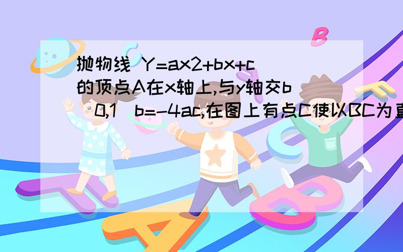 抛物线 Y=ax2+bx+c的顶点A在x轴上,与y轴交b（0,1）b=-4ac,在图上有点C使以BC为直径的圆经过A.求其坐标和圆心P坐标