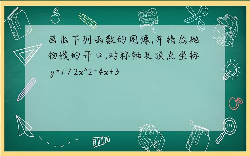 画出下列函数的图像,并指出抛物线的开口,对称轴及顶点坐标 y=1/2x^2-4x+3