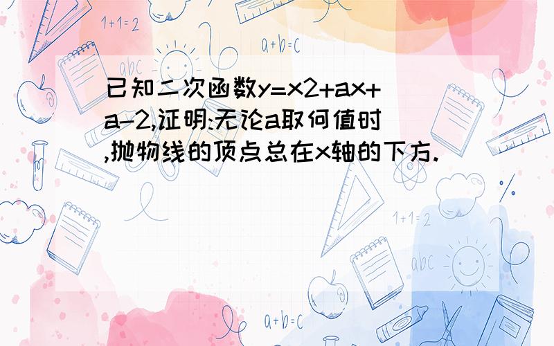 已知二次函数y=x2+ax+a-2,证明:无论a取何值时,抛物线的顶点总在x轴的下方.