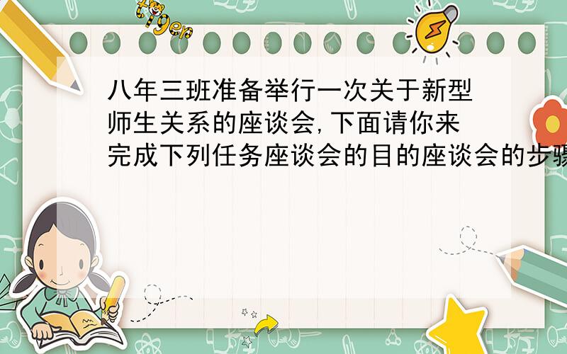 八年三班准备举行一次关于新型师生关系的座谈会,下面请你来完成下列任务座谈会的目的座谈会的步骤