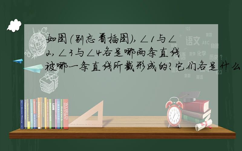 如图（别忘看插图）,∠1与∠2,∠3与∠4各是哪两条直线被哪一条直线所截形成的?它们各是什么角?