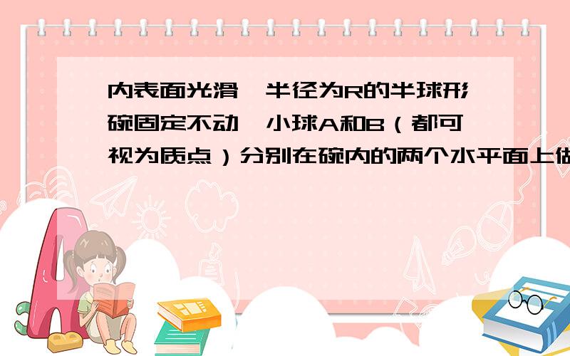 内表面光滑、半径为R的半球形碗固定不动,小球A和B（都可视为质点）分别在碗内的两个水平面上做匀速圆周运动,所在轨道离碗底的高度分别为h1=0.64r和h2=0.36r,如图所示.（1）求小球A和B的角