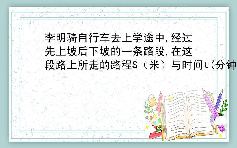 李明骑自行车去上学途中,经过先上坡后下坡的一条路段,在这段路上所走的路程S（米）与时间t(分钟)之间的函数关系如图所示.若李明放学后按原路返回,且往返过程中上坡的速度相同,下坡的