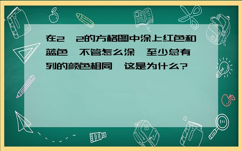 在2×2的方格图中涂上红色和蓝色,不管怎么涂,至少总有一列的颜色相同,这是为什么?