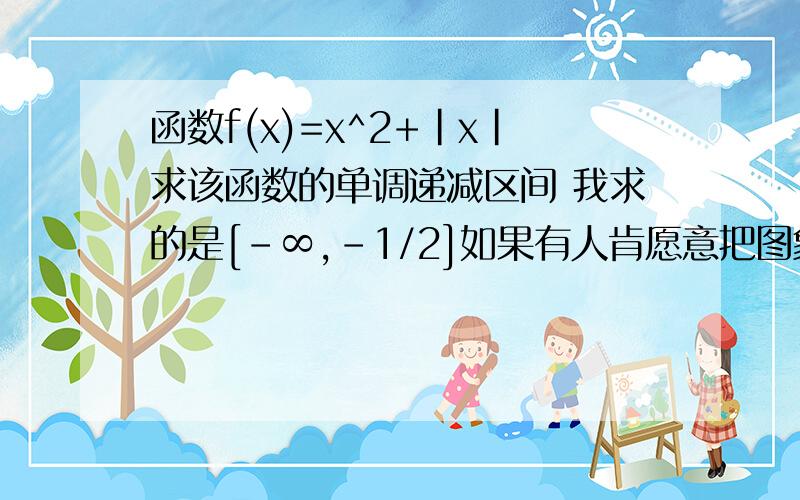 函数f(x)=x^2+|x|求该函数的单调递减区间 我求的是[-∞,-1/2]如果有人肯愿意把图象画出来就追20分!