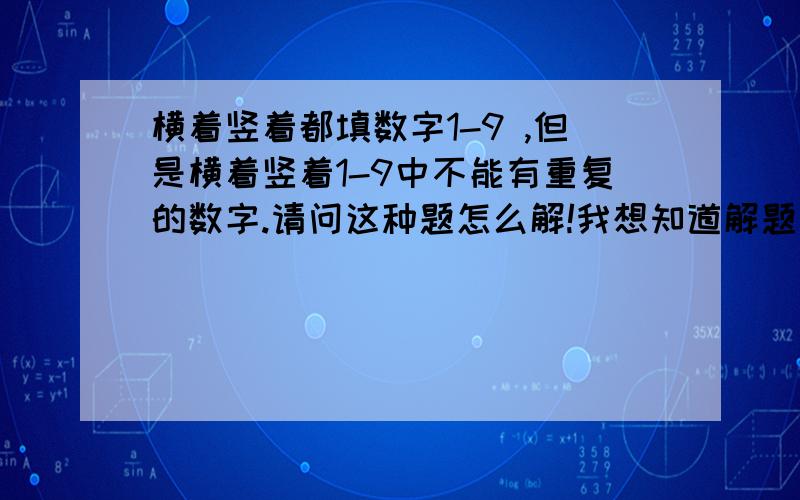 横着竖着都填数字1-9 ,但是横着竖着1-9中不能有重复的数字.请问这种题怎么解!我想知道解题步骤或思路