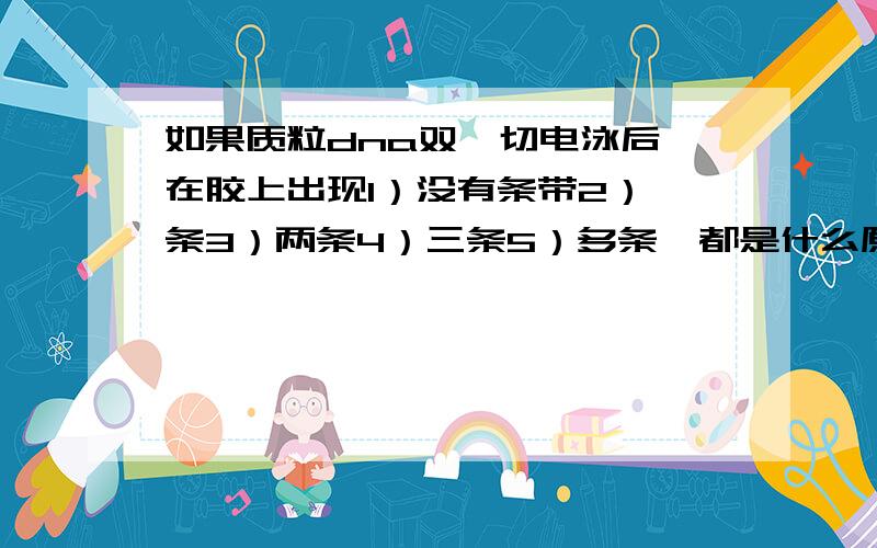 如果质粒dna双酶切电泳后,在胶上出现1）没有条带2）一条3）两条4）三条5）多条,都是什么原因?