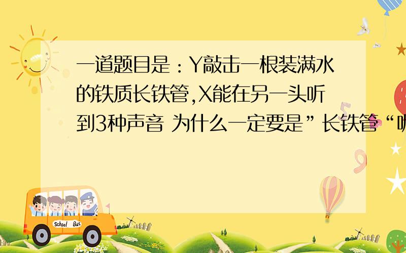 一道题目是：Y敲击一根装满水的铁质长铁管,X能在另一头听到3种声音 为什么一定要是”长铁管“呢