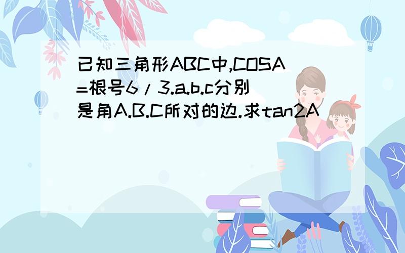 已知三角形ABC中,COSA=根号6/3.a.b.c分别是角A.B.C所对的边.求tan2A